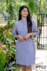 LIGHT PURPLE COTTON EMBROIDERA DRESS