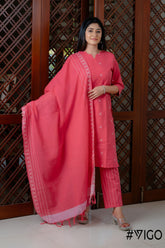 VIGO ELEGANCE PINK & WHITE FULLY COTTON KURTA SET