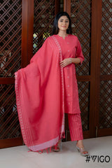 VIGO ELEGANCE PINK & WHITE FULLY COTTON KURTA SET