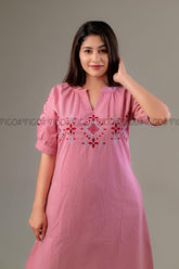 PINK ELARA | COTTON EMBROIDERY MIDI FROCK
