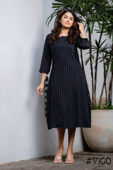 BLACK PRETTYGARDEN STRIPED LONG DRESS