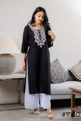 ROMAN CHIKANKARI KURTA BLACK