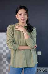 REGULAR SEA GREEN STRIPED SHIRT