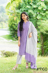 COTTON BLEND LAVENDER KURTA PANT & DUPATTA