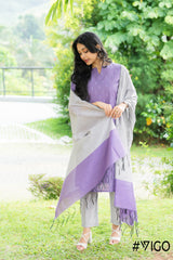 COTTON BLEND LAVENDER KURTA PANT & DUPATTA