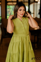 GREEN SUMMER PETAL SLEEVELESS FROCK