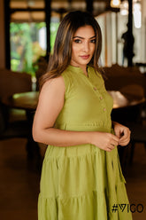 GREEN SUMMER PETAL SLEEVELESS FROCK