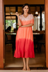 SUNSET OMBRE COTTON DIP-DYE MIDI DRESS