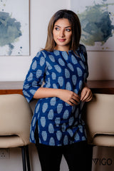 LNDIGO LEAF PRINT TUNIC KURTA