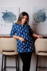 LNDIGO LEAF PRINT TUNIC KURTA