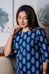 LNDIGO LEAF PRINT TUNIC KURTA