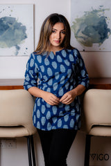 LNDIGO LEAF PRINT TUNIC KURTA
