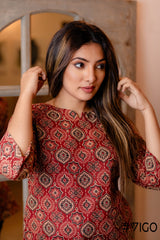 RED ETHNIC MOTIF TUNIC KURTA