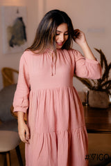 PEACH PUFF MIDI DRESS