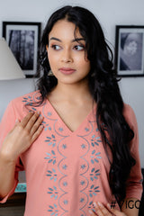 PEACH ETHOS EMBROIDERY PINK KURTA