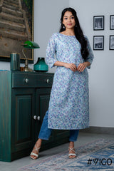 COTTON HAKOBA SKY BLUE KURTI