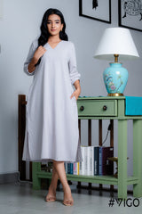 LUNA COTTON MIDI GREY FROCK