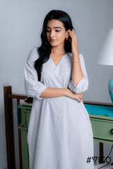 LUNA COTTON MIDI GREY FROCK