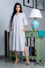 LUNA COTTON MIDI GREY FROCK