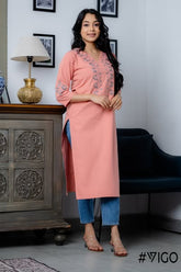 PEACH ETHOS EMBROIDERY PINK KURTA