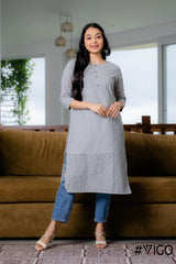 BREEZE BEAUTY LIGHT GARY STRIPE COTTON KURTI