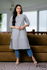 BREEZE BEAUTY LIGHT GARY STRIPE COTTON KURTI