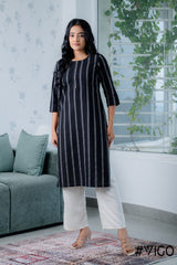 BREEZE BEAUTY BLACK & WHITE COTTON KURTI
