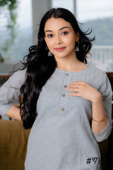 BREEZE BEAUTY LIGHT GARY STRIPE COTTON KURTI