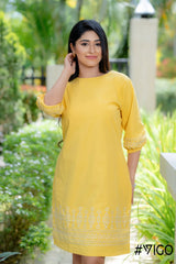 YELLOW COTTON EMBROIDERA DRESS