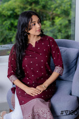 ELEGANCE FULLY COTTON MAROON KURTA SET
