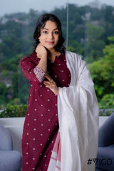 ELEGANCE FULLY COTTON MAROON KURTA SET
