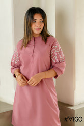 ONION PINK COTTON EMBROIDERA DRESS