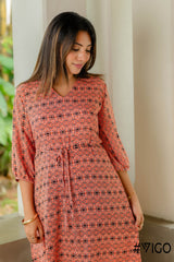 BOHO CHIC ORANGE DRAWSTRING LONG DRESS