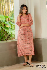 BOHO CHIC ORANGE DRAWSTRING LONG DRESS