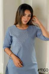 SKY BLUE COTTON EMBROIDERY KURTA