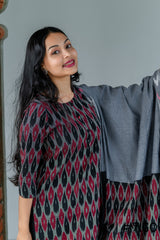 VIGO ELEGANCE MAROON & BLACK FULLY IKAT COTTON KURTA SET