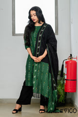 VIGO ELEGANCE GREEN & BLACK FULLY IKAT COTTON KURTA SET
