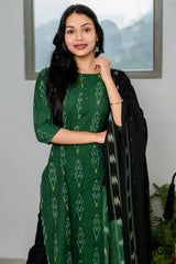 VIGO ELEGANCE GREEN & BLACK FULLY IKAT COTTON KURTA SET