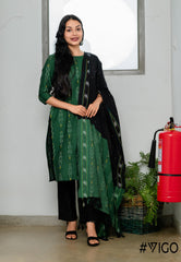 VIGO ELEGANCE GREEN & BLACK FULLY IKAT COTTON KURTA SET