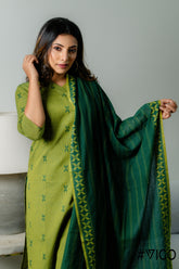 VIGO ELEGANCE GREEN FULLY COTTON KURTA SET