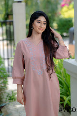 BLUSH PINK COTTON EMBROIDERA LONG DRESS
