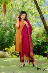 VIGO ELEGANCE YELLOW & MAGENTA FULLY COTTON KURTA SET