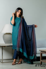 VIGO TEAL GREEN ELEGANCE FULLY COTTON KURTA SET