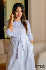 VIGO PASTEL BLUE STRIPE BUTTON-DOWN DRESS