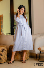VIGO PASTEL BLUE STRIPE BUTTON-DOWN DRESS