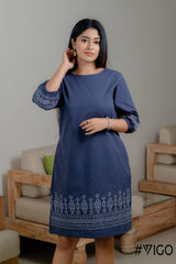 DARK SLATE BLUE COTTON EMBROIDERA DRESS