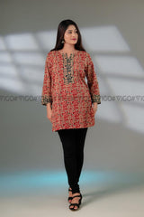 RED ETHNIC MOTIF TUNIC KURTA