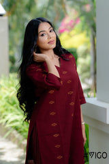 CHARM PURE MAROON COTTON CO-ORD SET