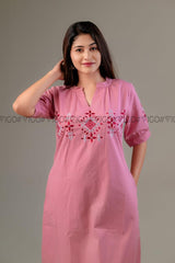 PINK ELARA | COTTON EMBROIDERY MIDI FROCK