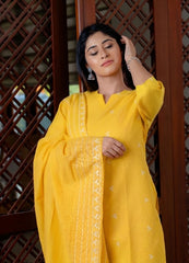 VIGO ELEGANCE YELLOW & WHITE FULLY COTTON KURTA SET